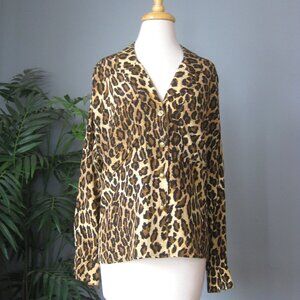 Vintage 80s Silk Blouse M London Animal Print shirt buttondown lion head AS IS!
